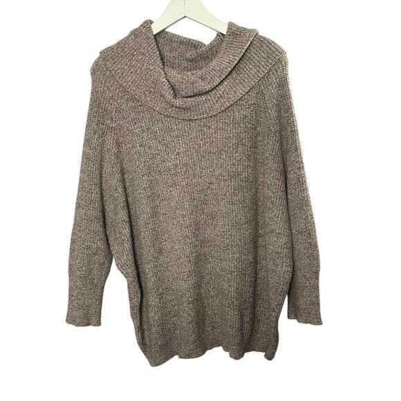 Chico's Tan Cowl Neck Balloon Sleeve Oversized Knit Sweater Women's Large 12 - Picture 2 of 6